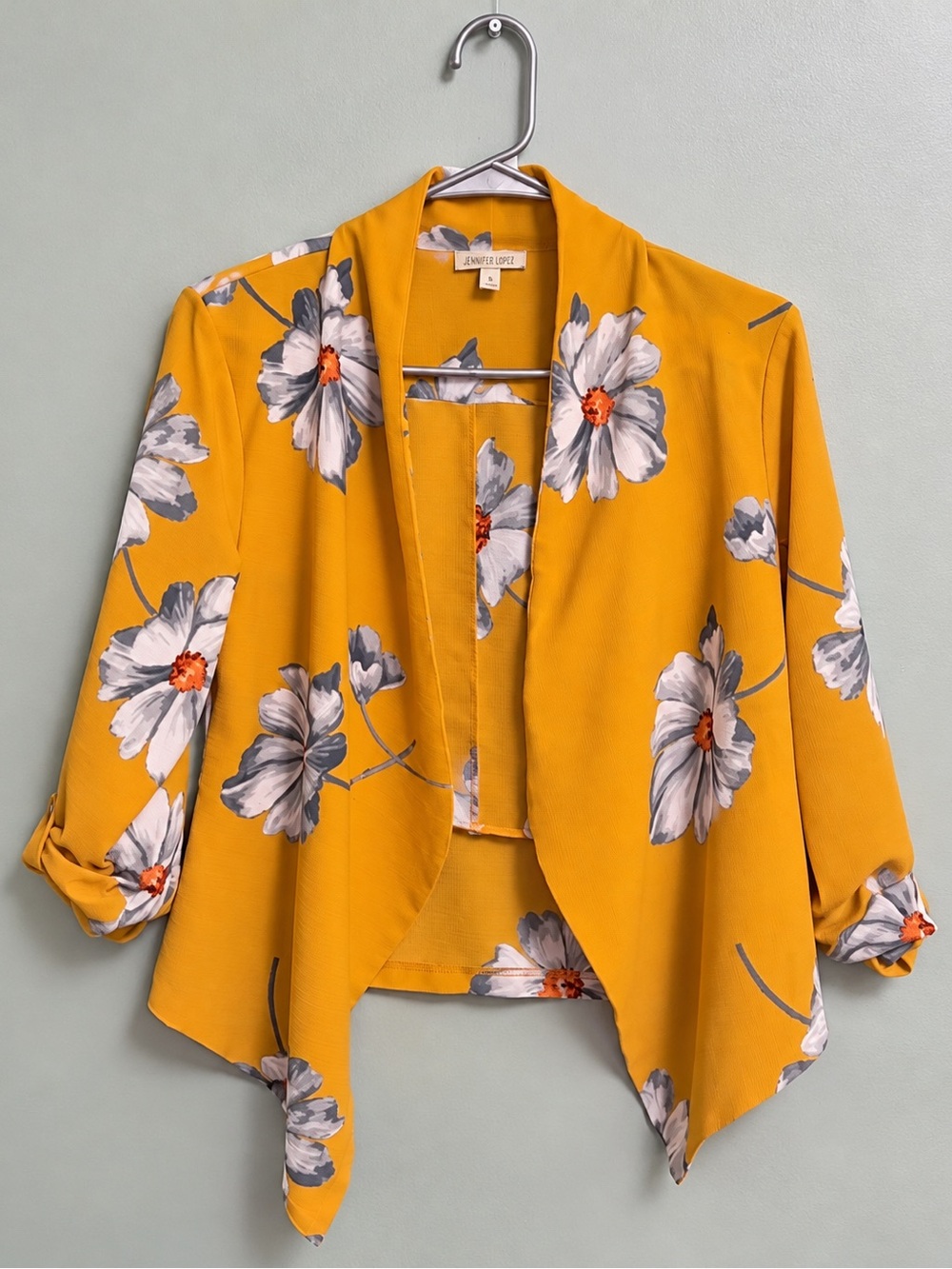 Floral Open-Front Women's Cardigan in Mustard